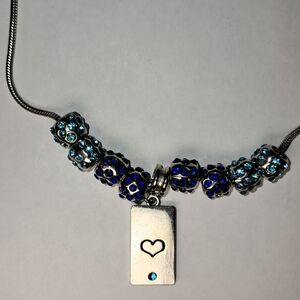 Ultherapy Blue Beaded Silvertone Necklace w/ Reversible Cherish Heart Pendant